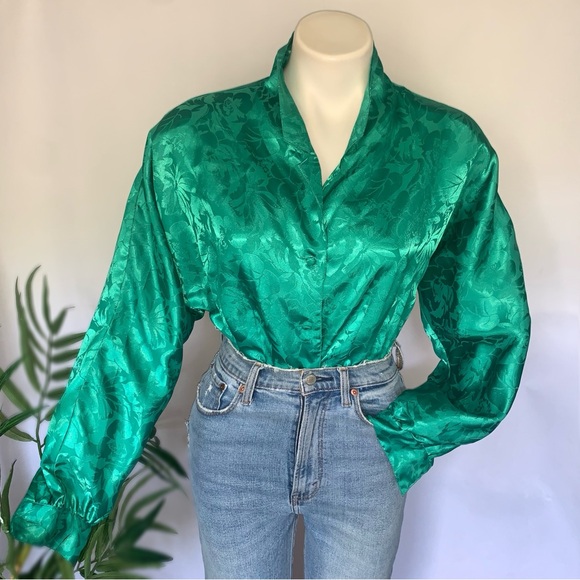 Vintage Tops - v i n t a g e :: Floral Brocade Jacquard Satin Blouse